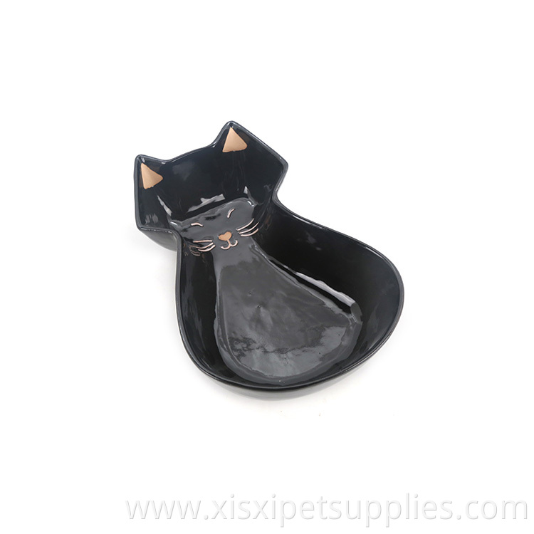 Cat Shaped Pet Feeding Bowl Three Sizes Black Ceramic Pet Bowl